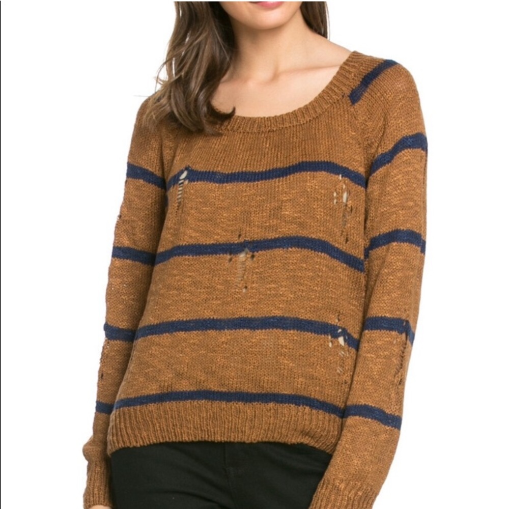 NWOT H&M Distressed Striped Sweater Brown Small